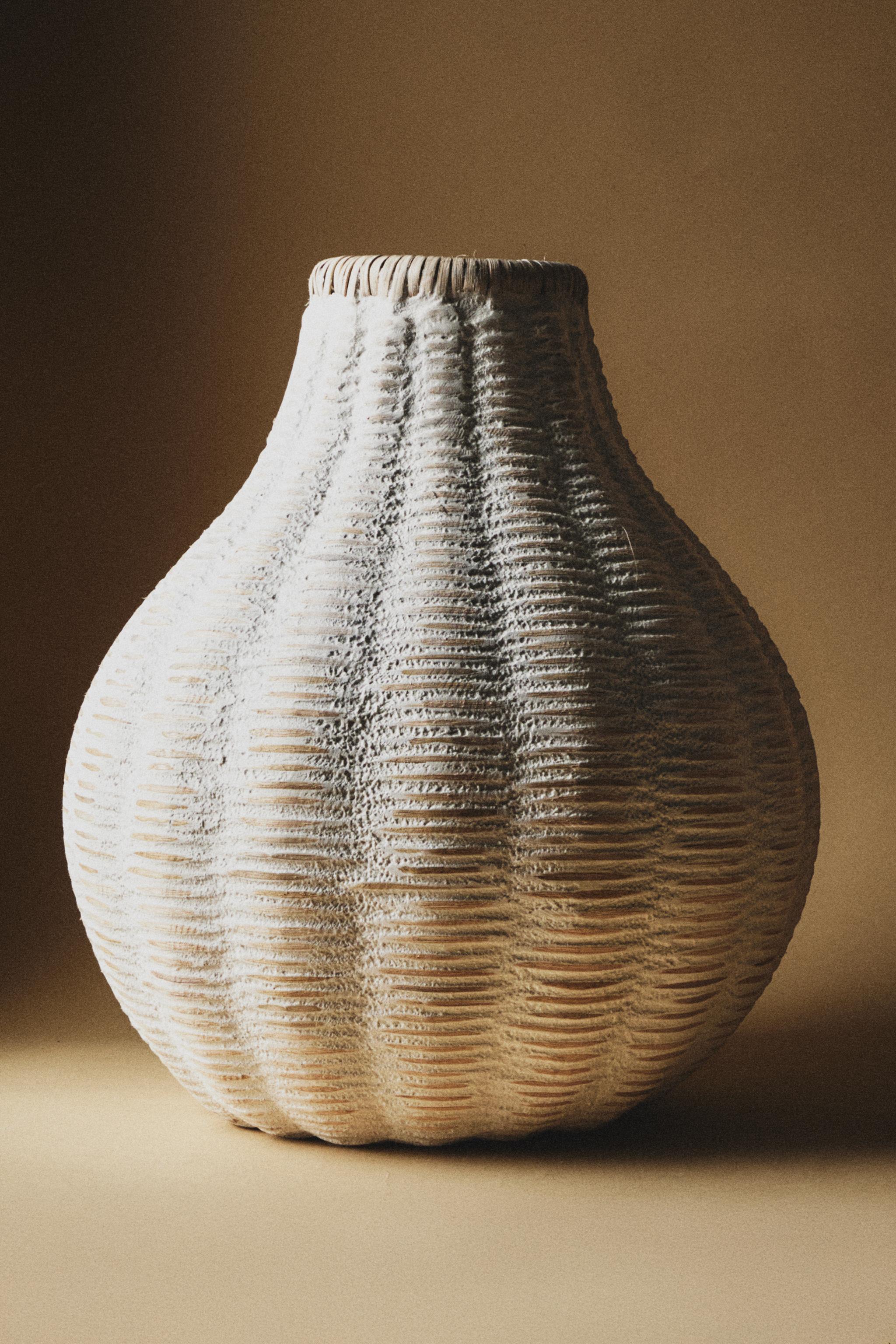 TALL MICROCEMENT BASKET VASE